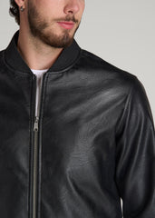 True Touch Leather Bomber Jacket for Tall Men in Black