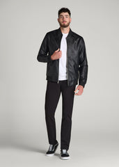 True Touch Leather Bomber Jacket for Tall Men in Black