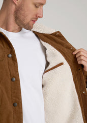 LJ&S Sherpa Corduroy Trucker Jacket for Tall Men in Tan Brown