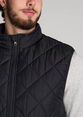 Quilted Reversible Vest for Tall Men in Black & Charcoal
