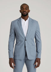 Textured Garment Washed Stretch Cotton Blazer for Tall Men in Chambray