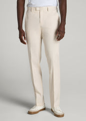 Stretch Linen Dress Pants for Tall Men in Light Beige Linen