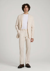 Stretch Linen Blazer for Tall Men in Light Beige Linen