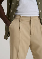 Relaxed Pleated Trousers for Tall Men in Light Khaki