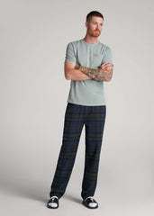 Plaid Pajama Pants for Tall Men in Olive & Dark Cobalt Plaid