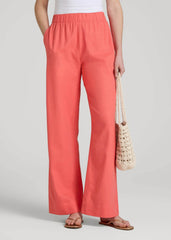 Pull On Wide Leg Linen Pants for Tall Women in Sunset Coral