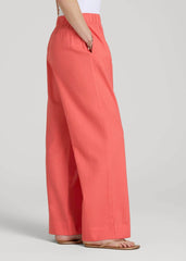 Pull On Wide Leg Linen Pants for Tall Women in Sunset Coral