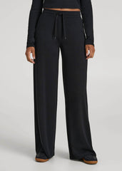 Mid-Rise Waffle Wide-Leg Pants for Tall Women in Black