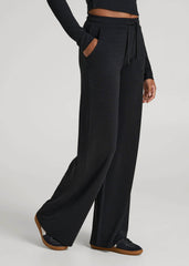 Mid-Rise Waffle Wide-Leg Pants for Tall Women in Black