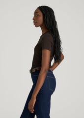 Short Sleeve Ribbed Crewneck T-Shirt for Tall Women in Espresso