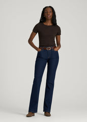 Short Sleeve Ribbed Crewneck T-Shirt for Tall Women in Espresso