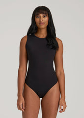 Sleeveless Crewneck Bodysuit for Tall Women in Black