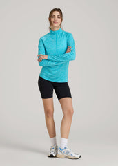 Long Sleeve Active Half-Zip Pullover Jacket for Tall Women in Scuba Blue Mix