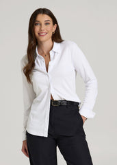 Slub Knit Button-Up Shirt for Tall Women in Bright White