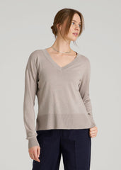 Linen Blend Split Hem V-Neck Sweater for Tall Women in Atmosphere