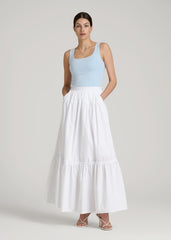 Tiered Cotton Maxi Skirt for Tall Women in White