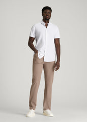 Short Sleeve Traveler Stretch Button Shirt for Tall Men in White