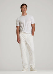 Linen Crewneck T-Shirt for Tall Men in Grey and White Mini Stripe