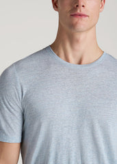Linen Crewneck T-Shirt for Tall Men in Sky Blue Mix