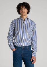 Premium Dress Shirt for Tall Men in Bold Blue Stripe