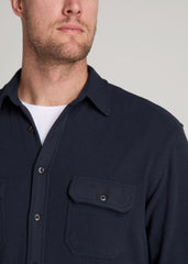 Stretch Flannel Button Shirt for Tall Men in True Navy