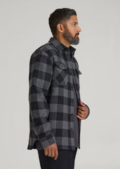 LJ&S Wool Blend Shirt Jacket for Tall Men in Black and Grey Check