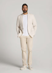Stretch Seersucker Blazer for Tall Men in Off White and Beige Stripe
