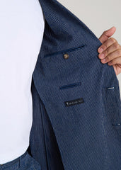 Stretch Seersucker Blazer for Tall Men in Navy and Off White Stripe