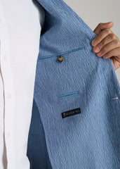 Stretch Seersucker Blazer for Tall Men in Tonal Blue Stripe
