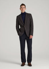 Wool Blend Blazer for Tall Men in Indigo and Brown Houndstooth