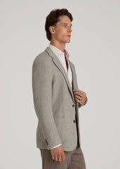 Wool Blend Blazer for Tall Men in Taupe Basketweave