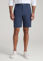Seersucker Shorts for Tall Men in Navy and Off White Stripe