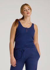 Waffle Tank Top for Tall Women in Midnight Blue