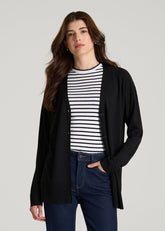 Linen Blend Knit Cardigan for Tall Women in Black