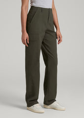 Straight Leg Cargo Chino Pants for Tall Women in Dark Moss Green