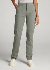 High Rise Tapered Chino Pants for Tall Women in Wreath Green