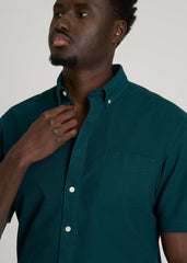 Short Sleeve Oxford Button Shirt for Tall Men in Deep Teal