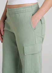 Mid Rise Cargo Fleece Sweatpants for Tall Women in Seagrass
