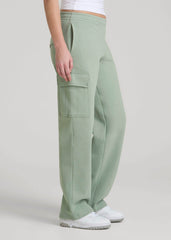 Mid Rise Cargo Fleece Sweatpants for Tall Women in Seagrass