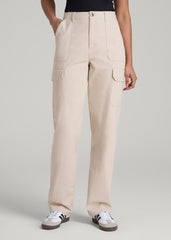 Straight Leg Cargo Chino Pants for Tall Women in Soft Beige
