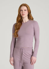 Lightweight Ribbed Cropped Lounge Top for Tall Women in Smoked Mauve