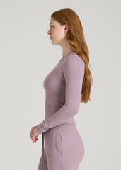 Lightweight Ribbed Cropped Lounge Top for Tall Women in Smoked Mauve