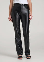 True Touch Leather Straight Leg Pants for Tall Women in Black