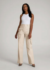 High-Waist Flat Front Cargo Pants for Tall Women in Stone