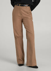 High Rise Wide Leg Flat Front Chinos for Tall Women in Fawn
