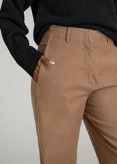 High Rise Wide Leg Flat Front Chinos for Tall Women in Fawn