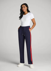 Pull On Tuxedo Stripe Pants for Tall Women in True Navy and Radiant Red