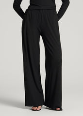 Ribbed Knit Wide Leg Pant for Tall Women in Deep Black