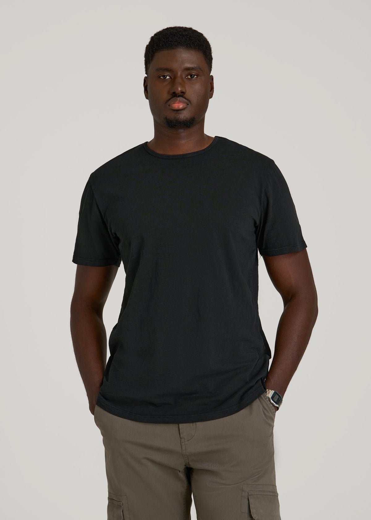 REGULAR-FIT Slub Tee for Tall Men in Black