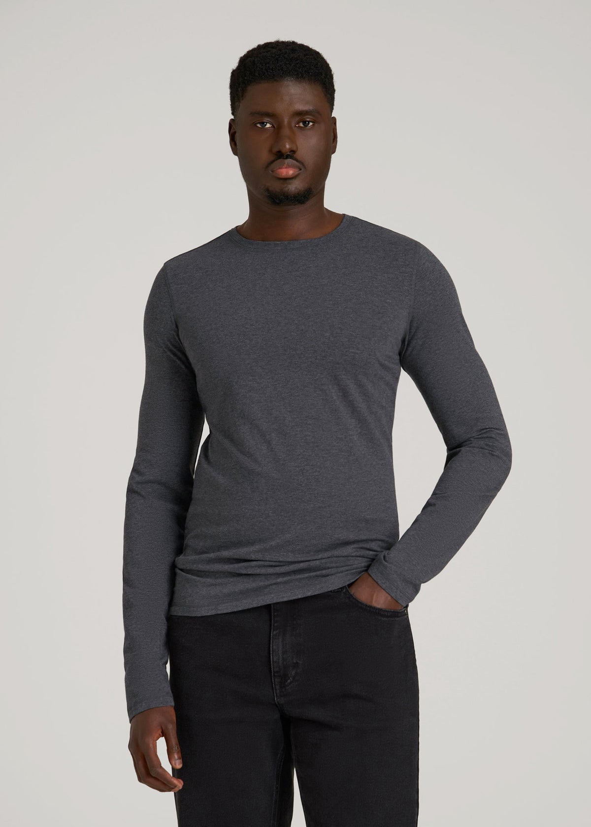The Essential Slim Fit Long Sleeve Tee for Tall Men in Charcoal Mix